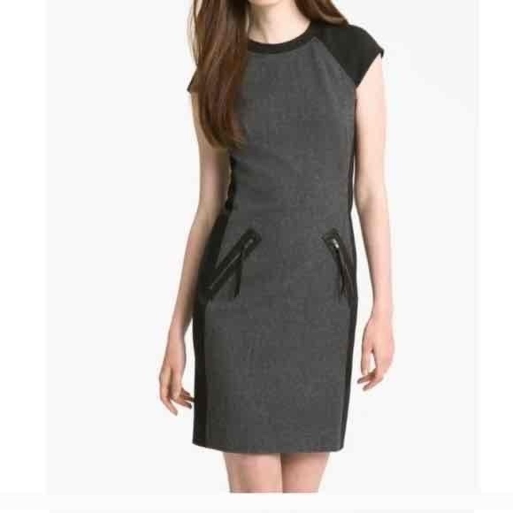 Rebecca Taylor Bateau Neckline Leather‎ Colorblock Dress Size 2